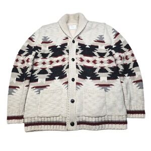 Lucky Brand Sherpa Cardigan Sweater Mens XL Aztec Shawl Collar Knit Chunky Thick